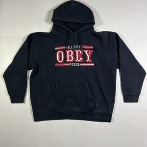 Obey Y2K All City Posse Pull Over Sweater Black Hoodie Skater Grunge Men’s XL